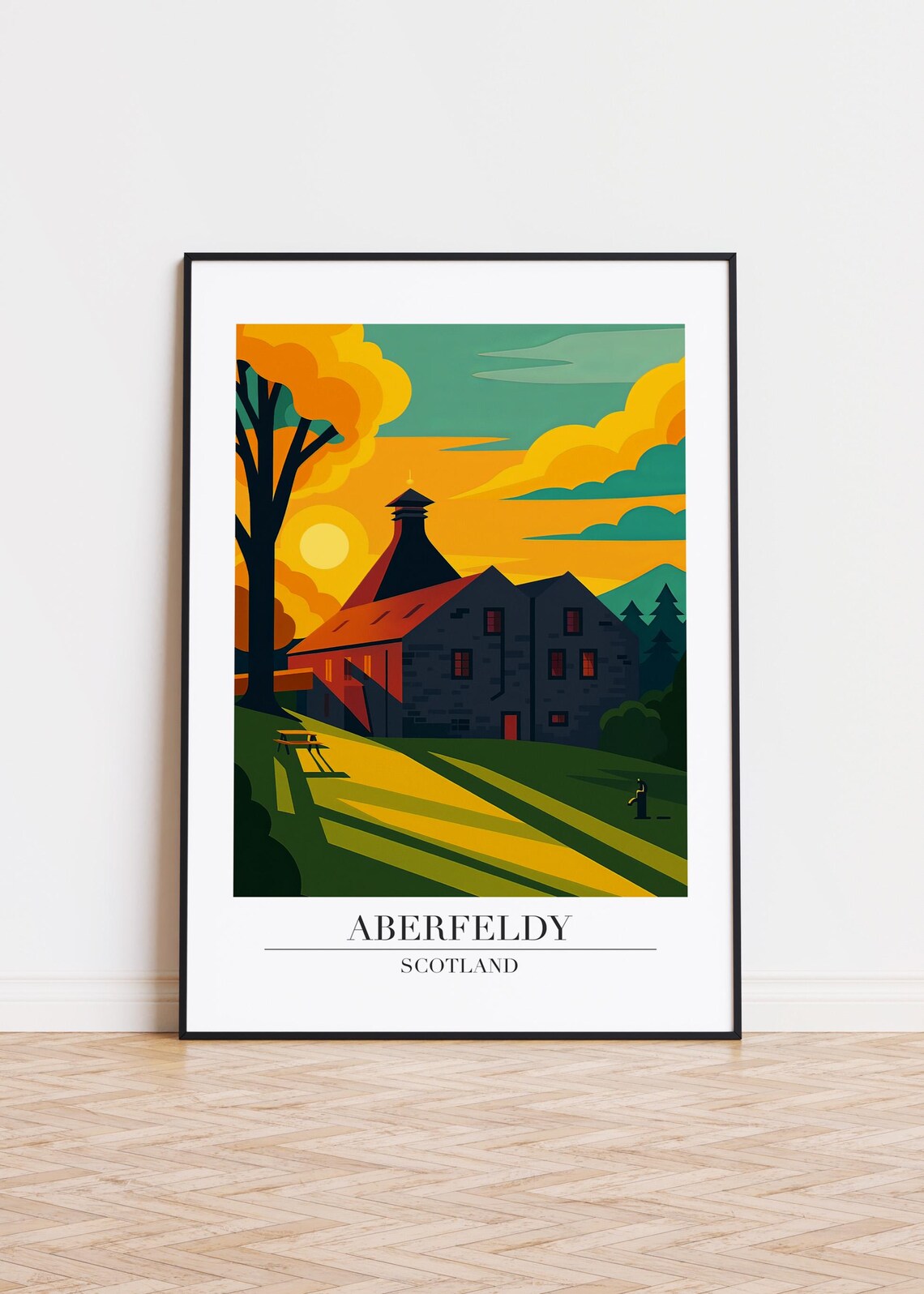 Aberfeldy Scotland Cityscape Illustration Poster