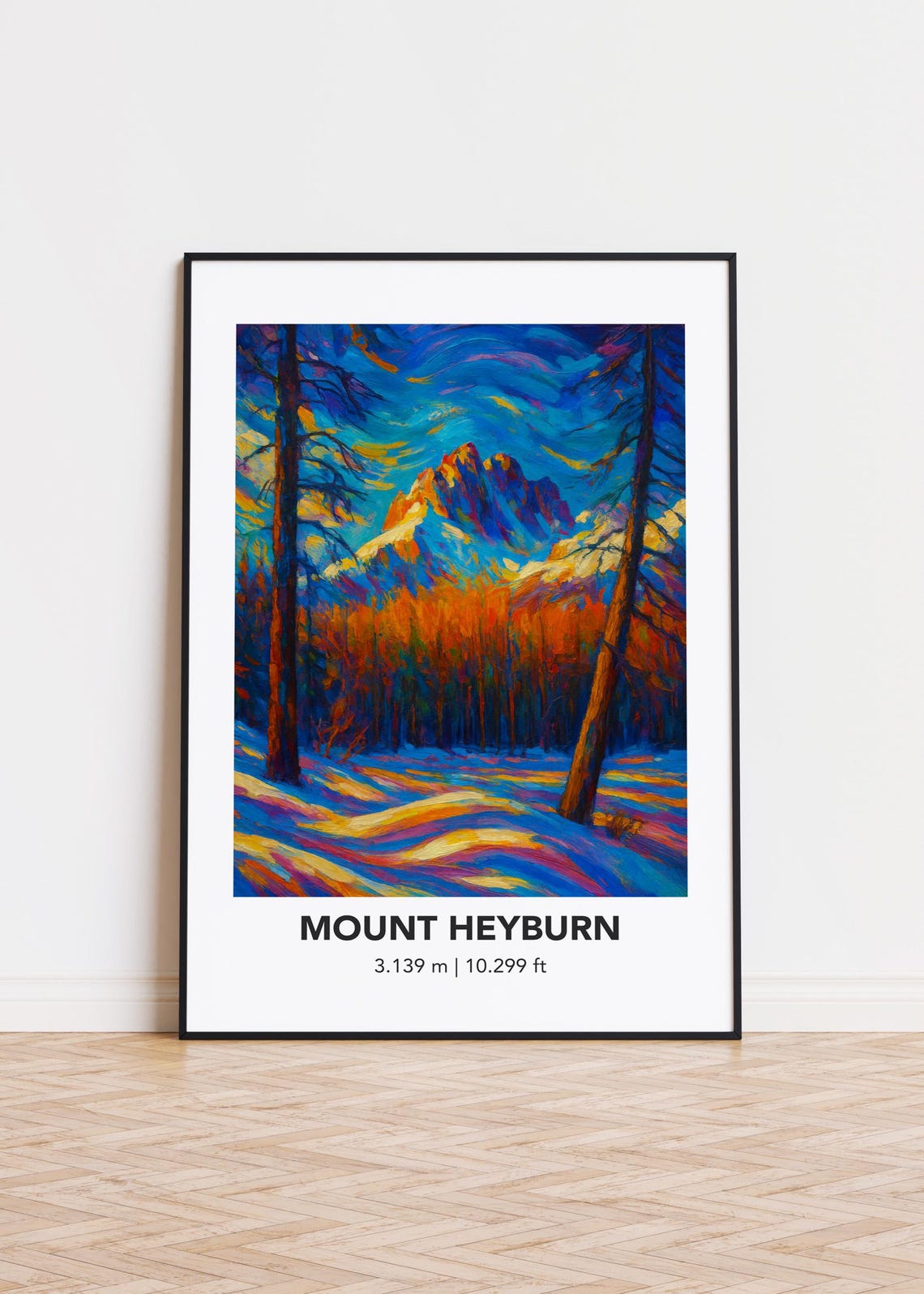 Mount Heyburn Snowy Mountain Colorful Oil Painting Winter Art Poster