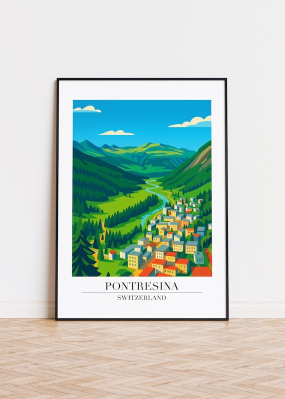Pontresina Switzerland Alpine Valley Village Mountain Travel Poster