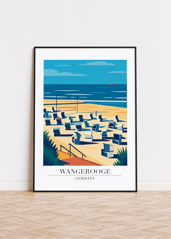 Wangerooge Germany Beach Chairs Sea View Retro Travel Poster