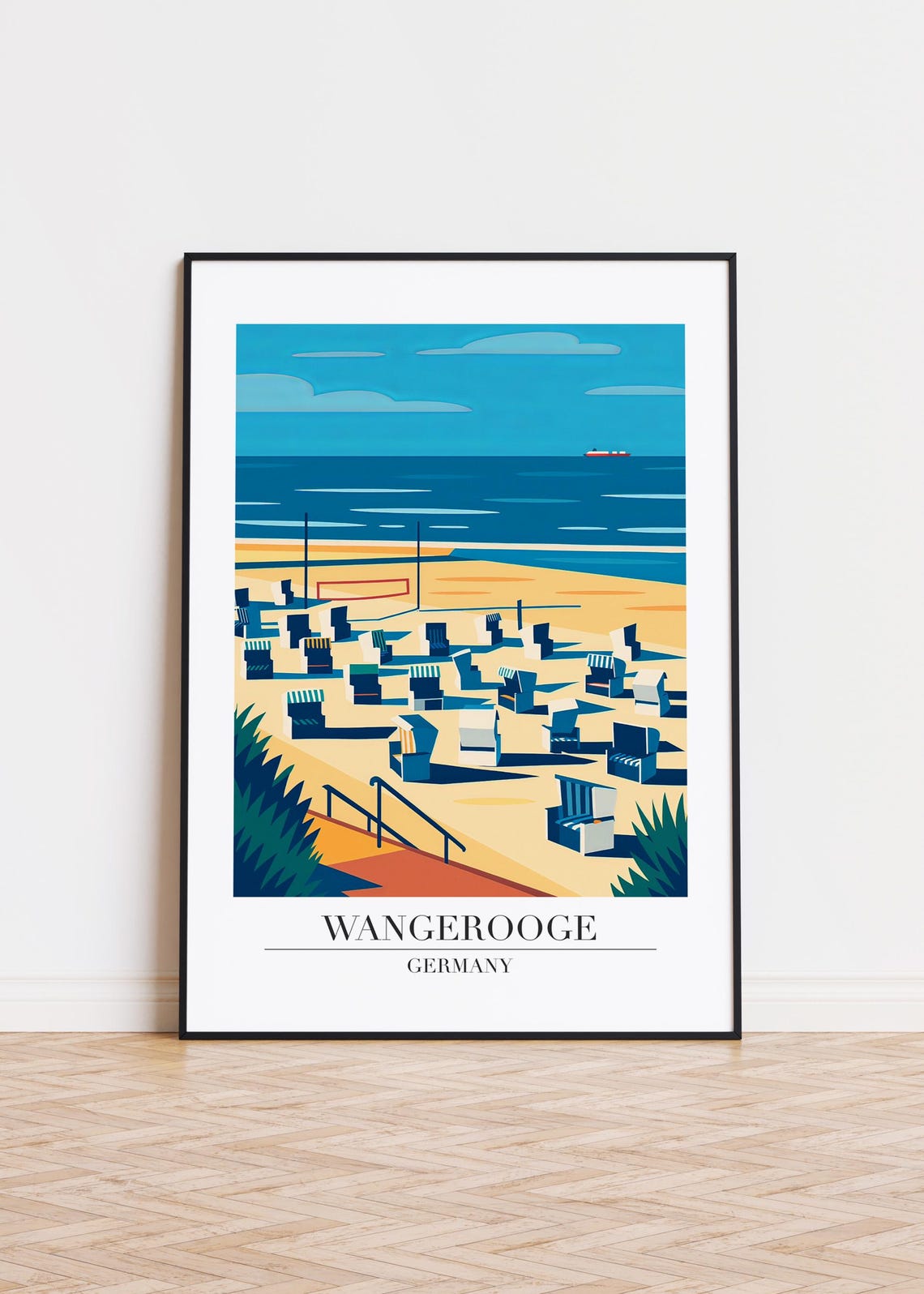 Wangerooge Germany Beach Chairs Sea View Retro Travel Poster