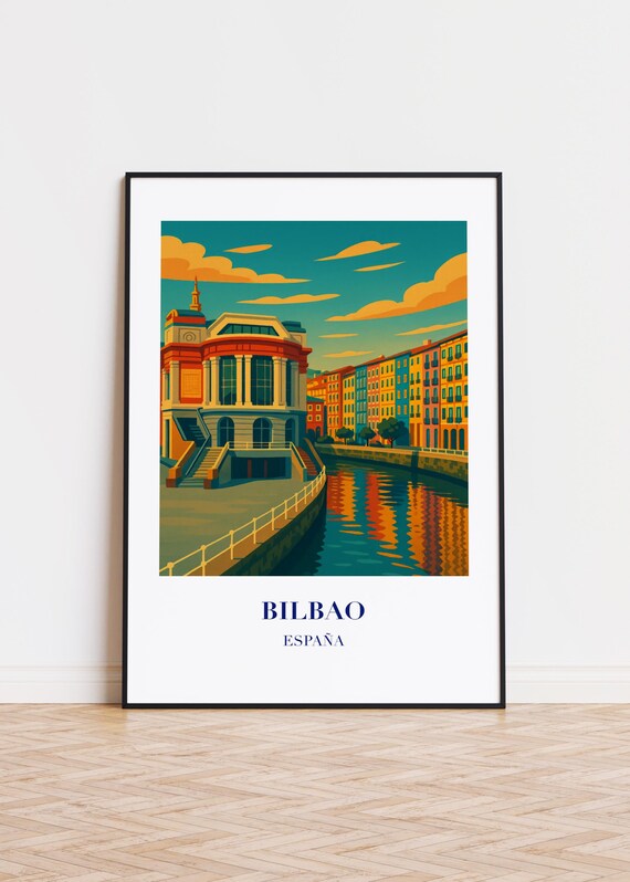 Bilbao Spain Poster, Modern City Illustration
