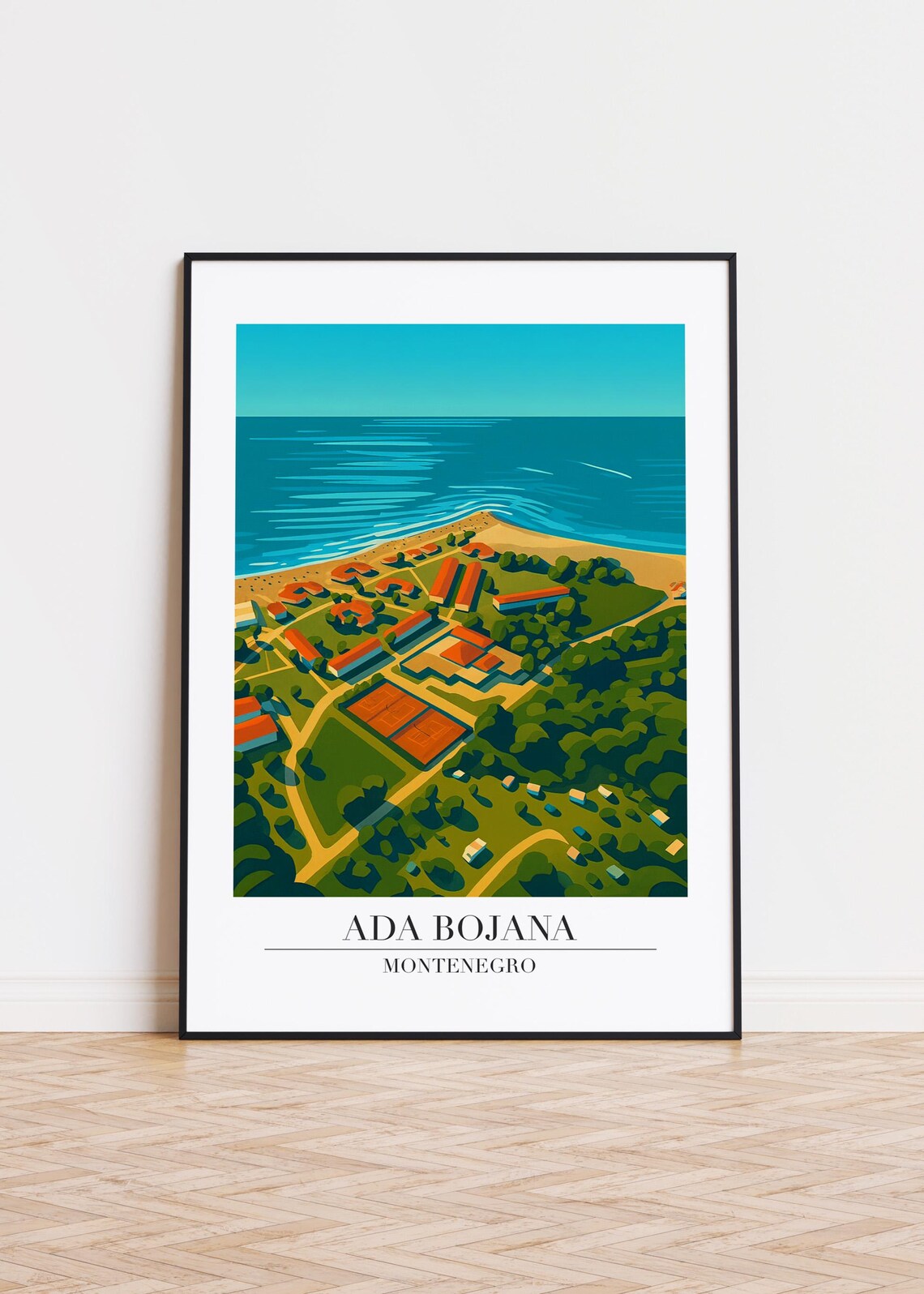 Ada Bojana Montenegro Aerial Resort Coast Retro Travel Poster