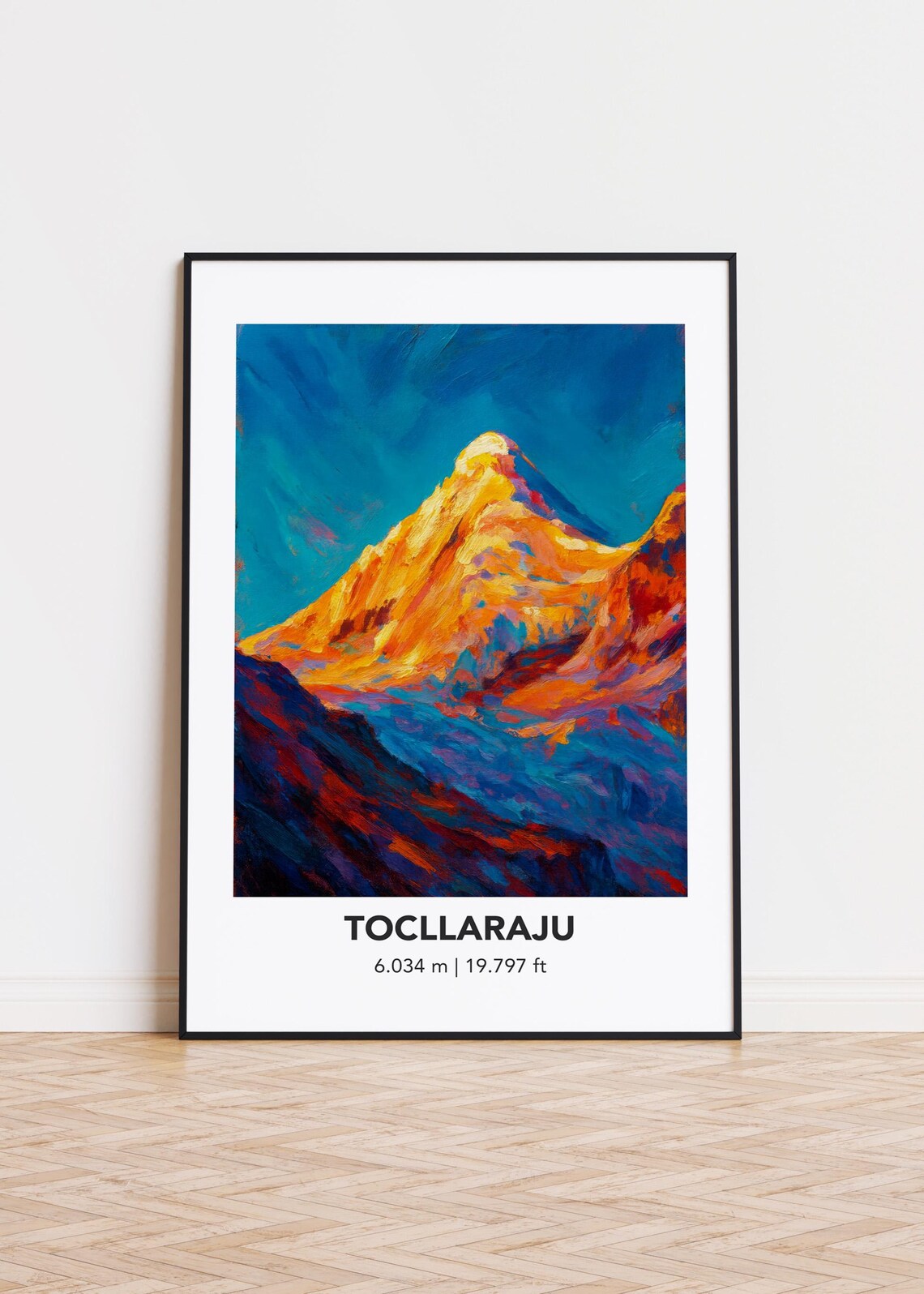 Tocllaraju Sunlit Peak 6034m Golden Glacier Oil Painting Mountain Art Poster