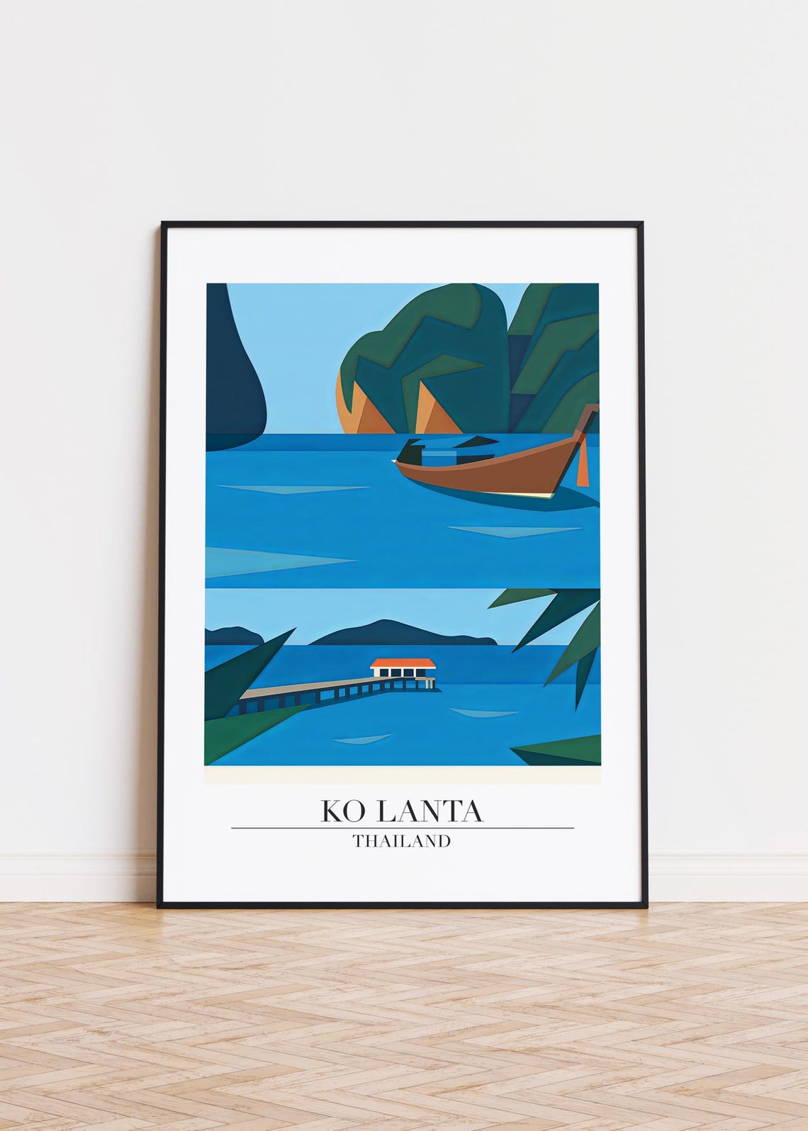 Ko Lanta Thailand Longtail Boat Pier Blue Lagoon Travel Poster