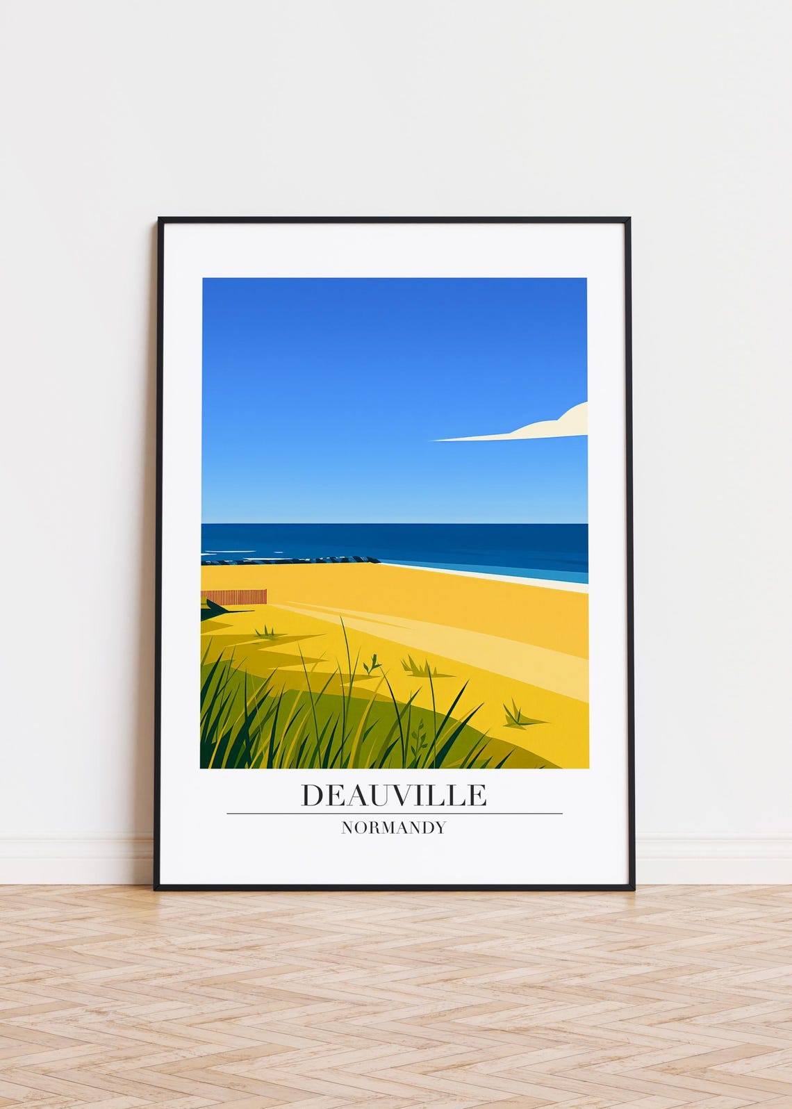 Deauville Normandy Golden Dunes Quiet Beach Minimal Travel Poster