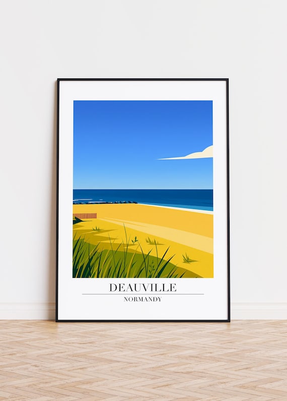 Deauville Normandy Golden Dunes Quiet Beach Minimal Travel Poster