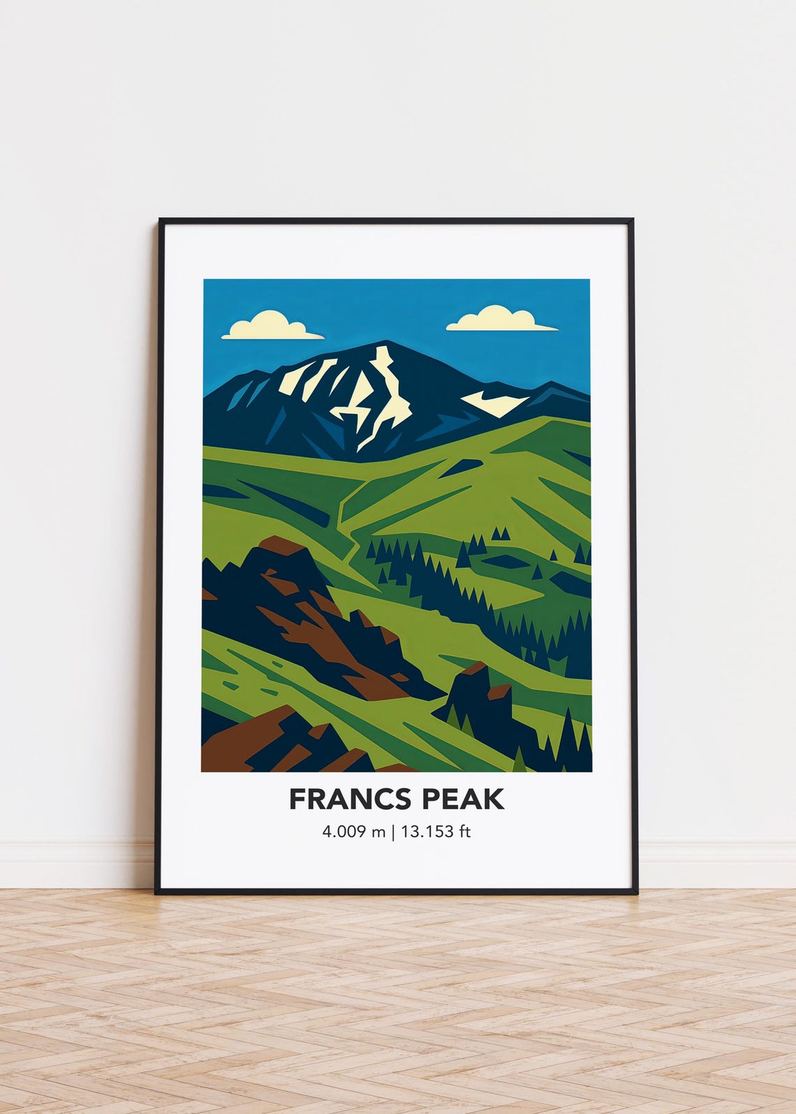 Francs Peak 4009m Green Valley Minimalist Mountain Travel Poster
