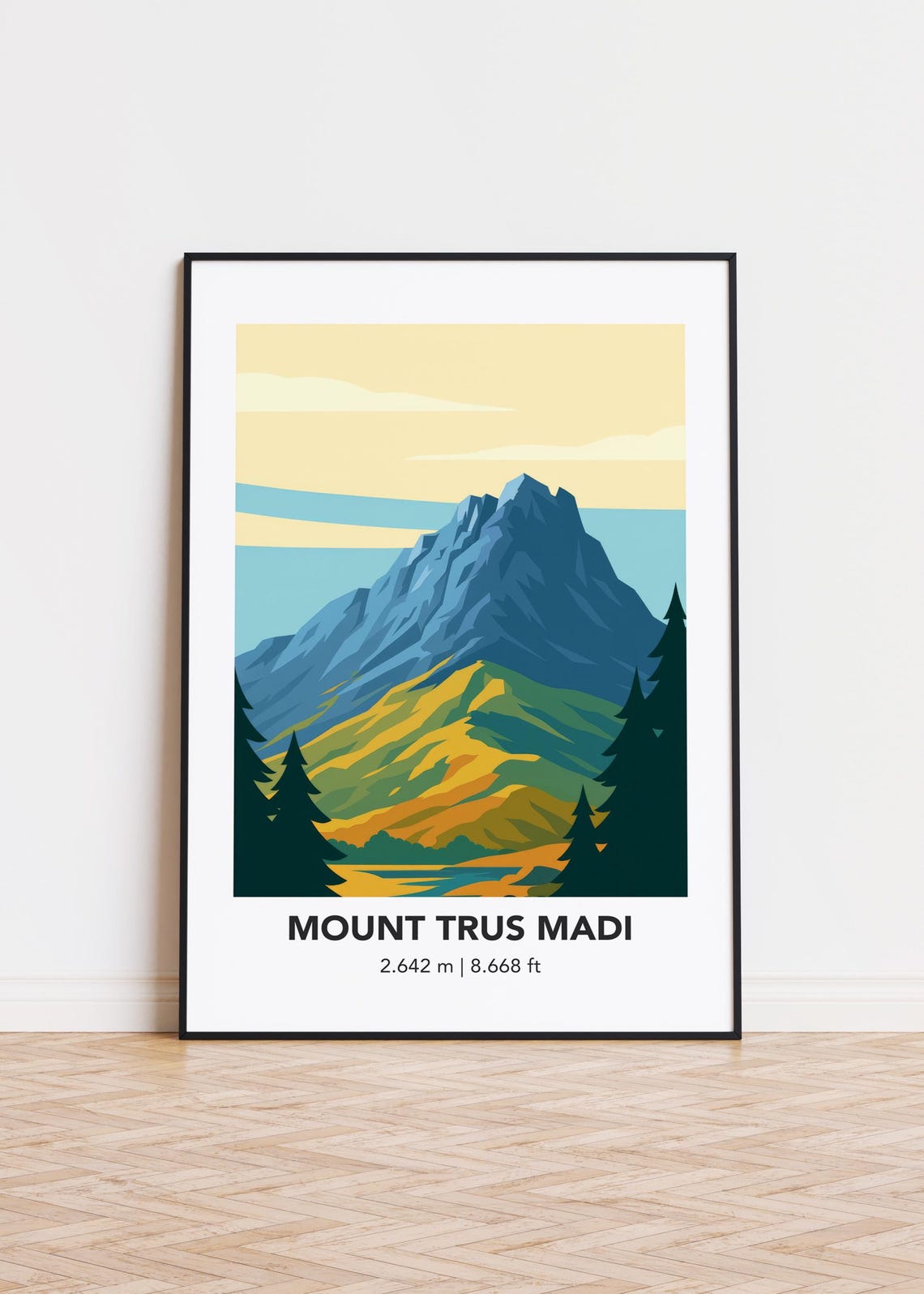 Mount Trus Madi Rocky Blue Peak 2642 Meter Alpine Travel Poster