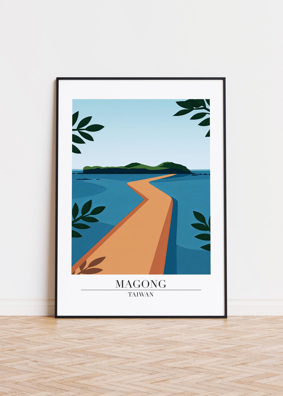 Magong Taiwan Sandbar Path To Green Island Minimalist Poster