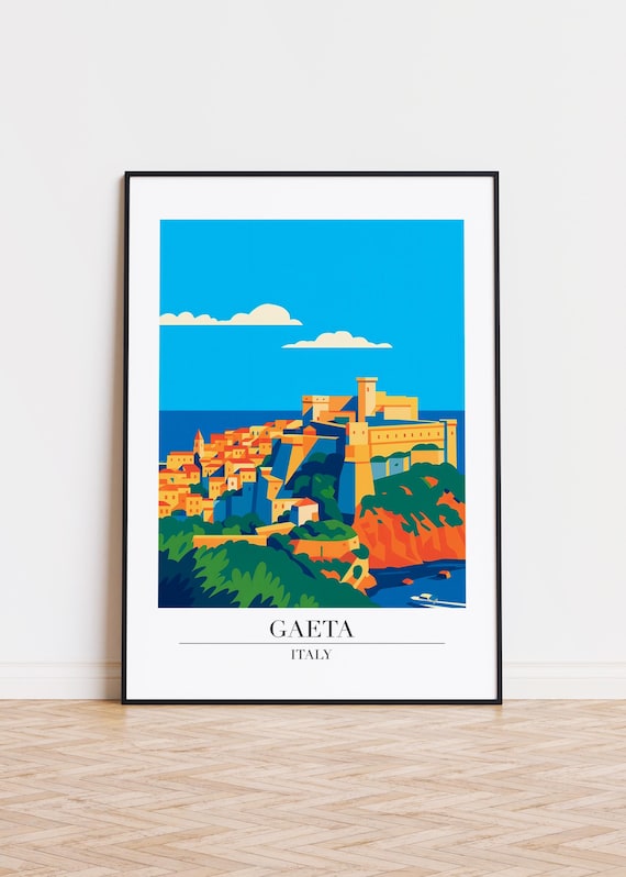 Gaeta Italy Castle Cliffs Blue Sea Modern Travel Illustration Poster