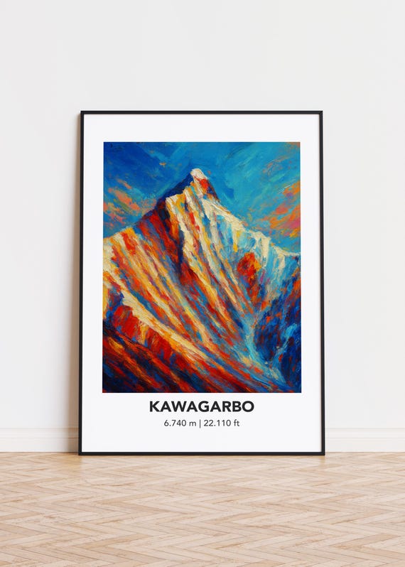 Kawagarbo Poster Mountain Print Modern Oil Painting Style Art