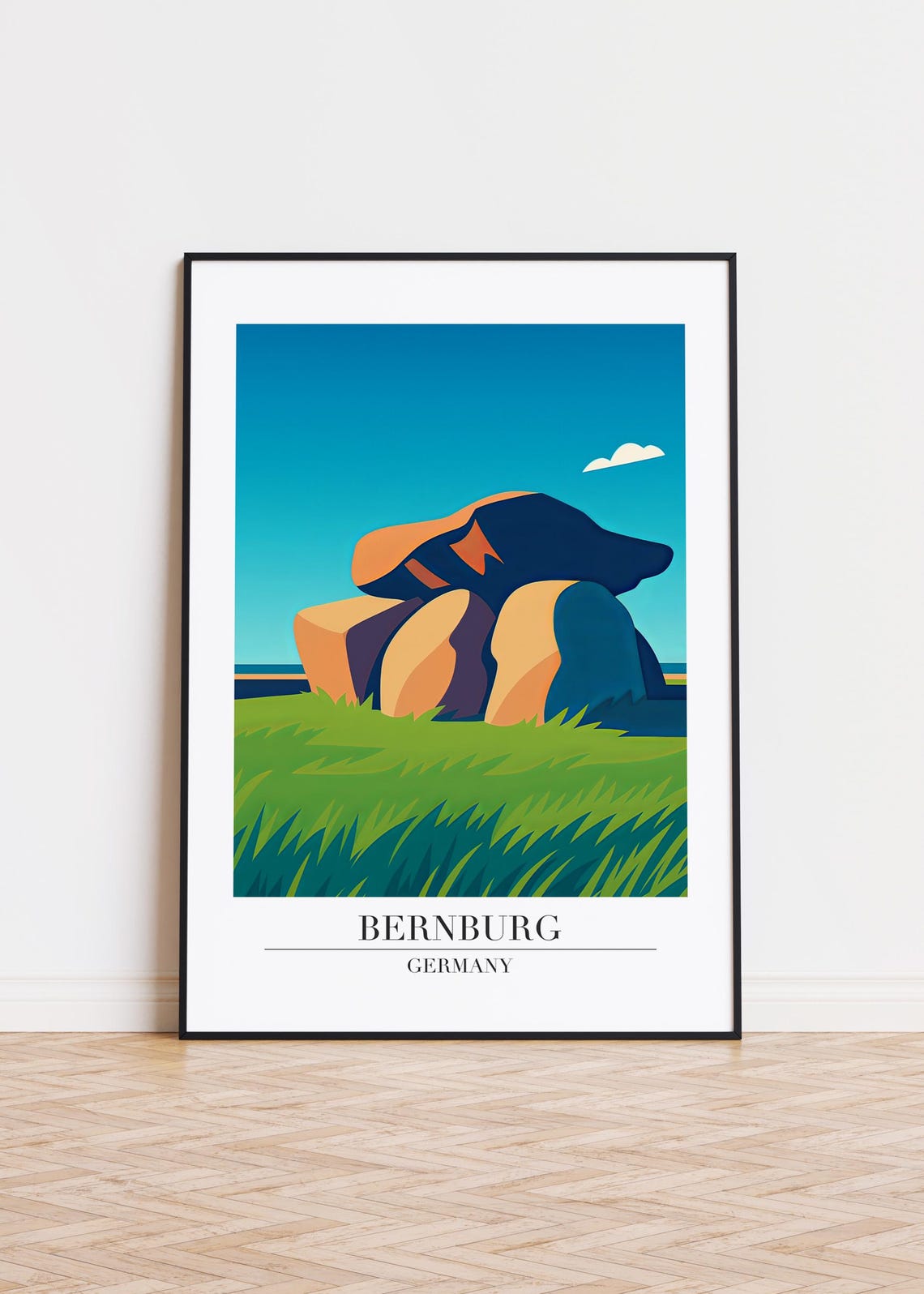 Bernburg Germany Ancient Stone Dolmen Meadow Vintage Travel Poster