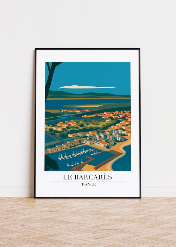Le Barcares France Marina Lagoon Coastal Town Vintage Travel Poster