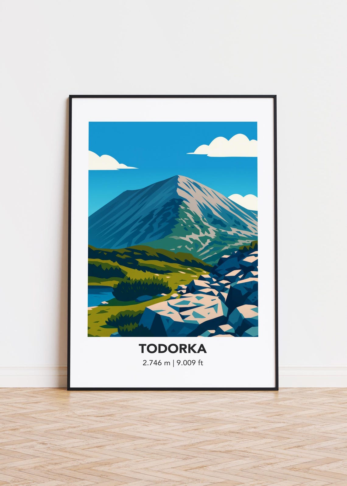 Todorka Peak 2746M Minimalist Mountain Summit Travel Art Poster