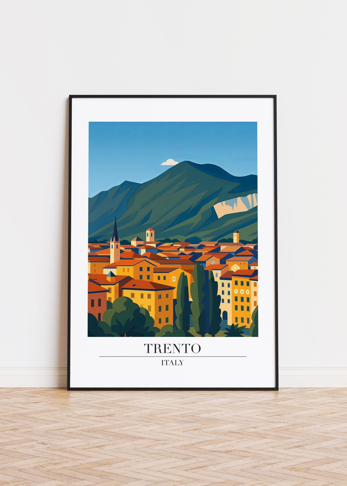 Trento Italy Modern City Illustration, Travel Poster