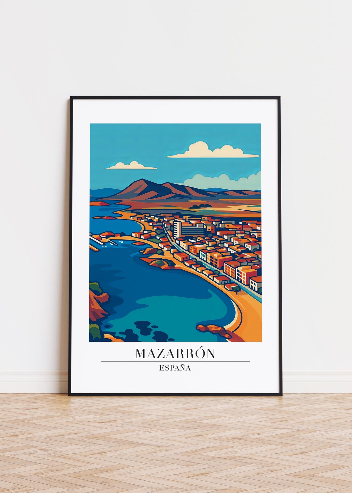 Mazarron Spain Coastal Bay Harbor Modern Travel Poster Mediterranean Art