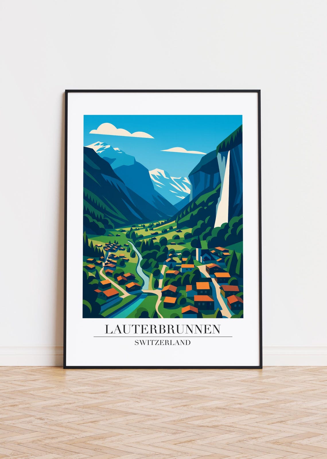 Lauterbrunnen Switzerland Valley Waterfall Vintage Travel Poster