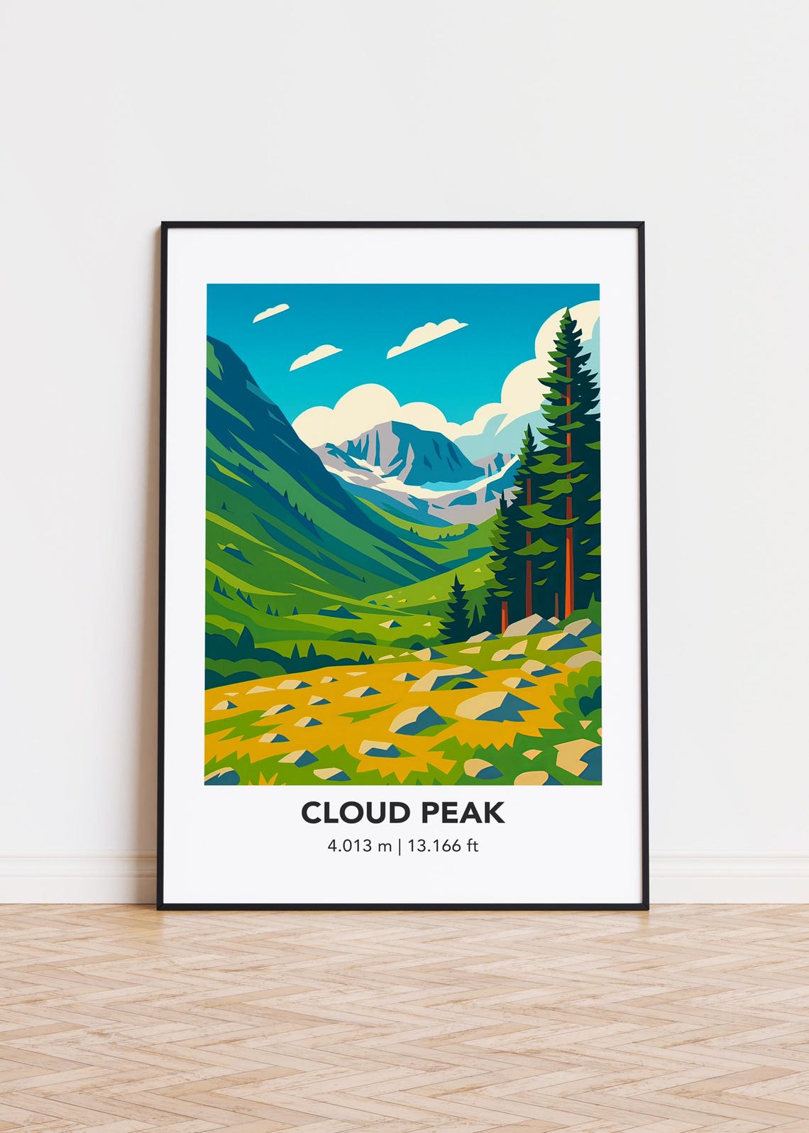 Cloud Peak 4013m Green Valley Minimalist Alpine Landscape Art Poster