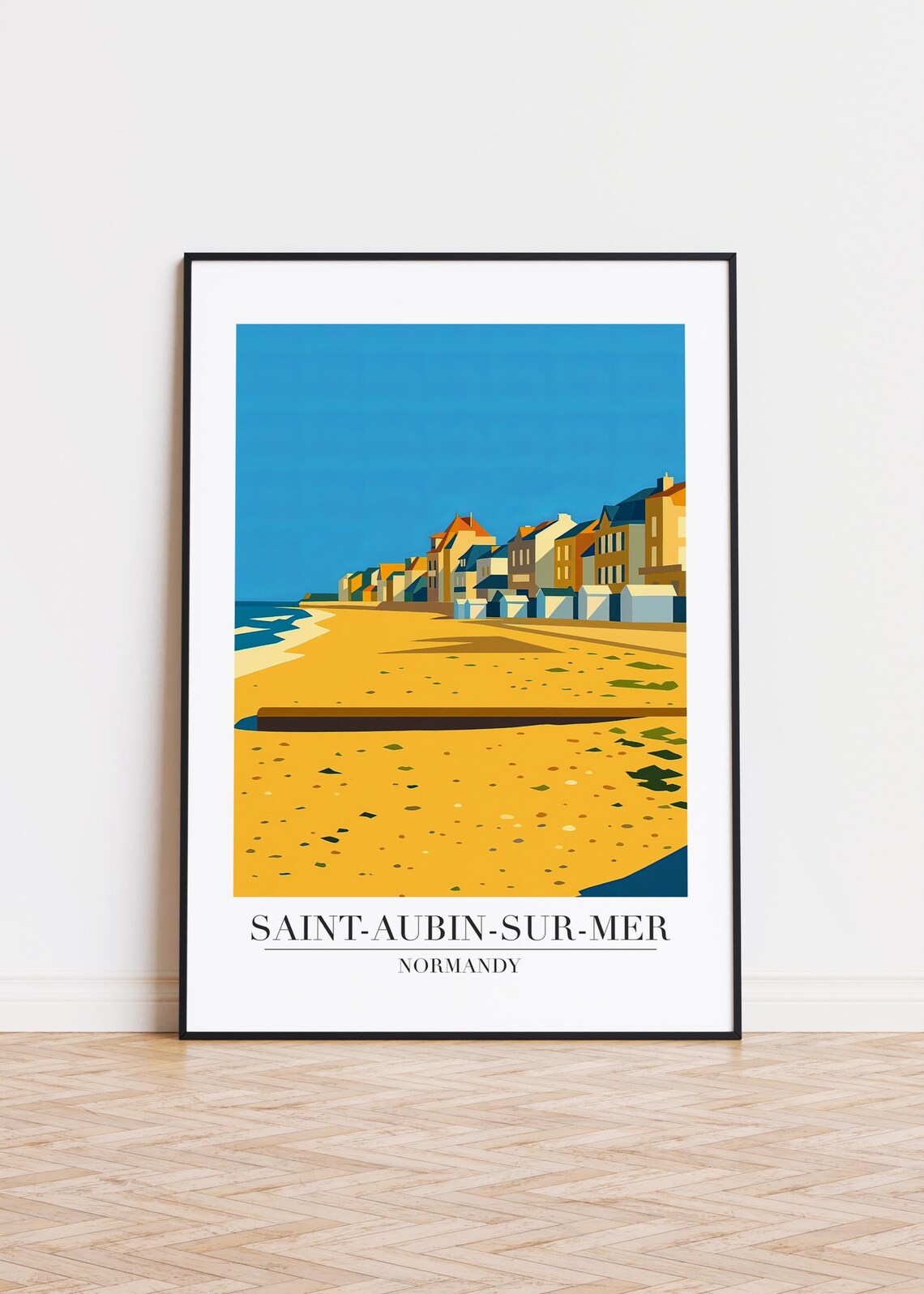 Saint-Aubin-Sur-Mer France Coastal Illustration Poster