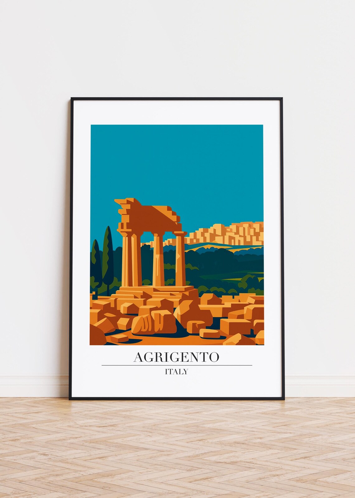 Agrigento Italy Poster Print, Modern City Illustration