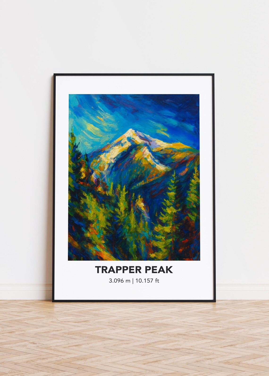Trapper Peak 3096m Bold Modern Oil Painting Style Mountain Travel Poster