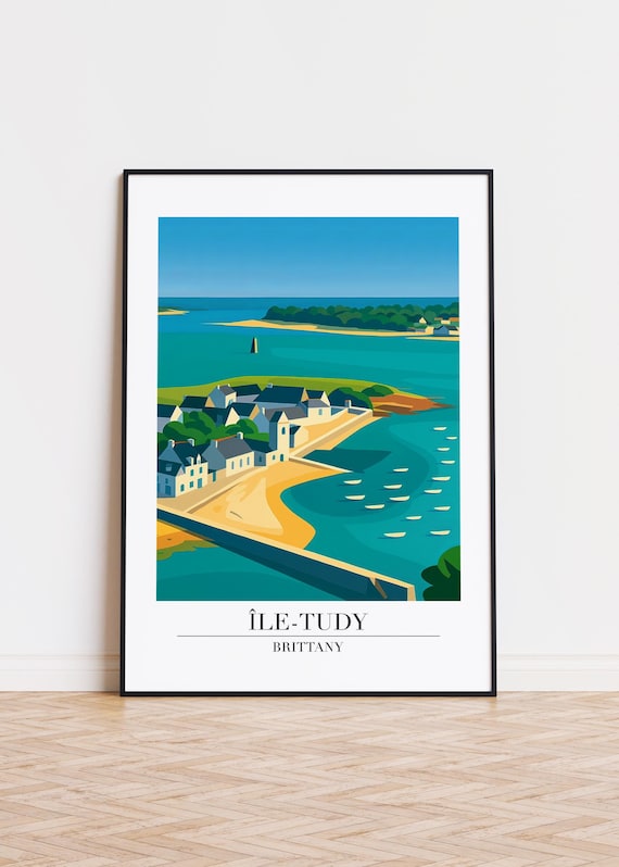 Ile Tudy Brittany Harbor Village Boats Scenic Vintage Travel Poster