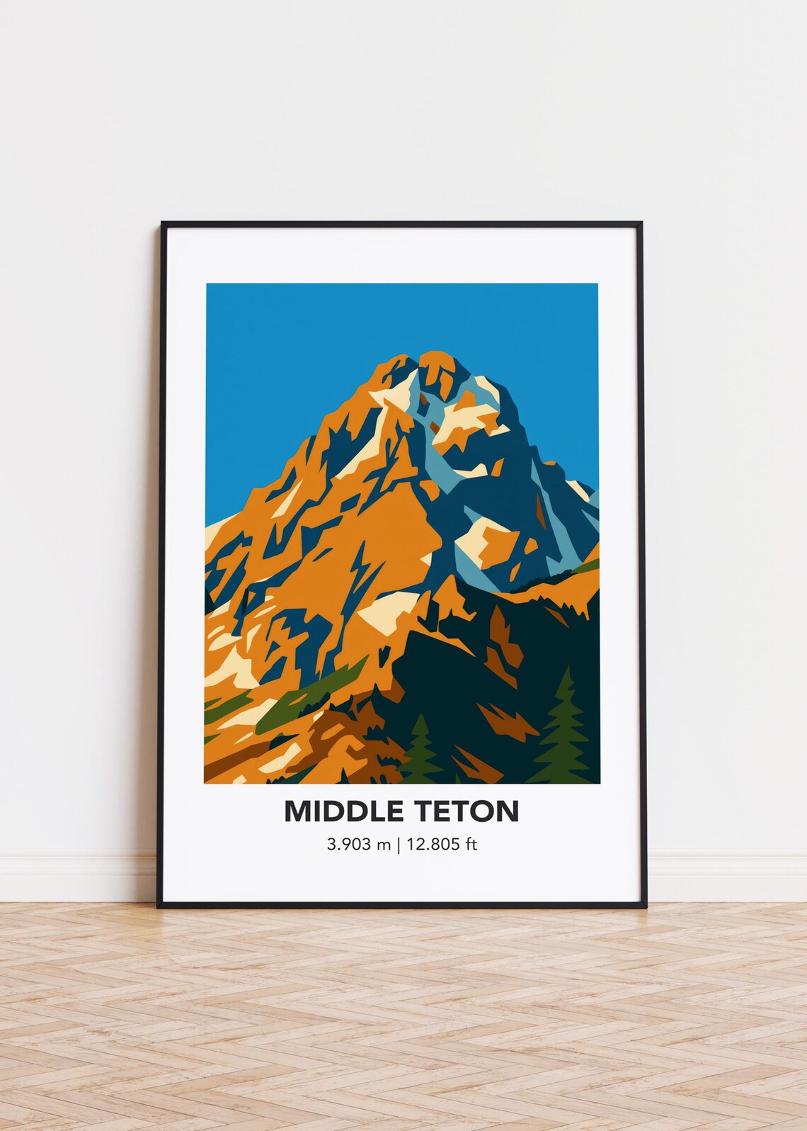 Middle Teton Mountain Minimalist Illustration, Art Print