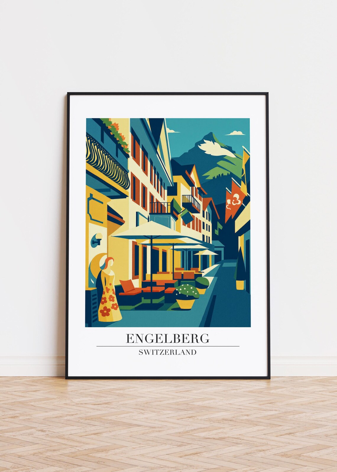 Engelberg Switzerland Modern City Illustration, Poster