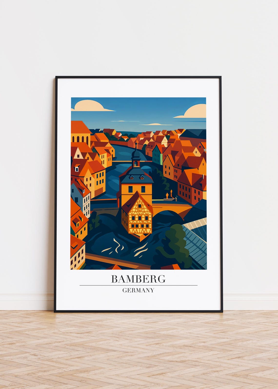 Bamberg Germany River Old Town Poster Bridge Island Hall Travel Art