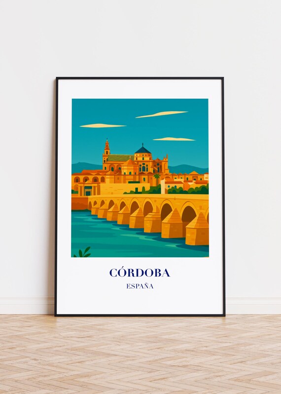 Cordoba Spain Roman Bridge Mosque Cathedral Retro Travel Art Poster