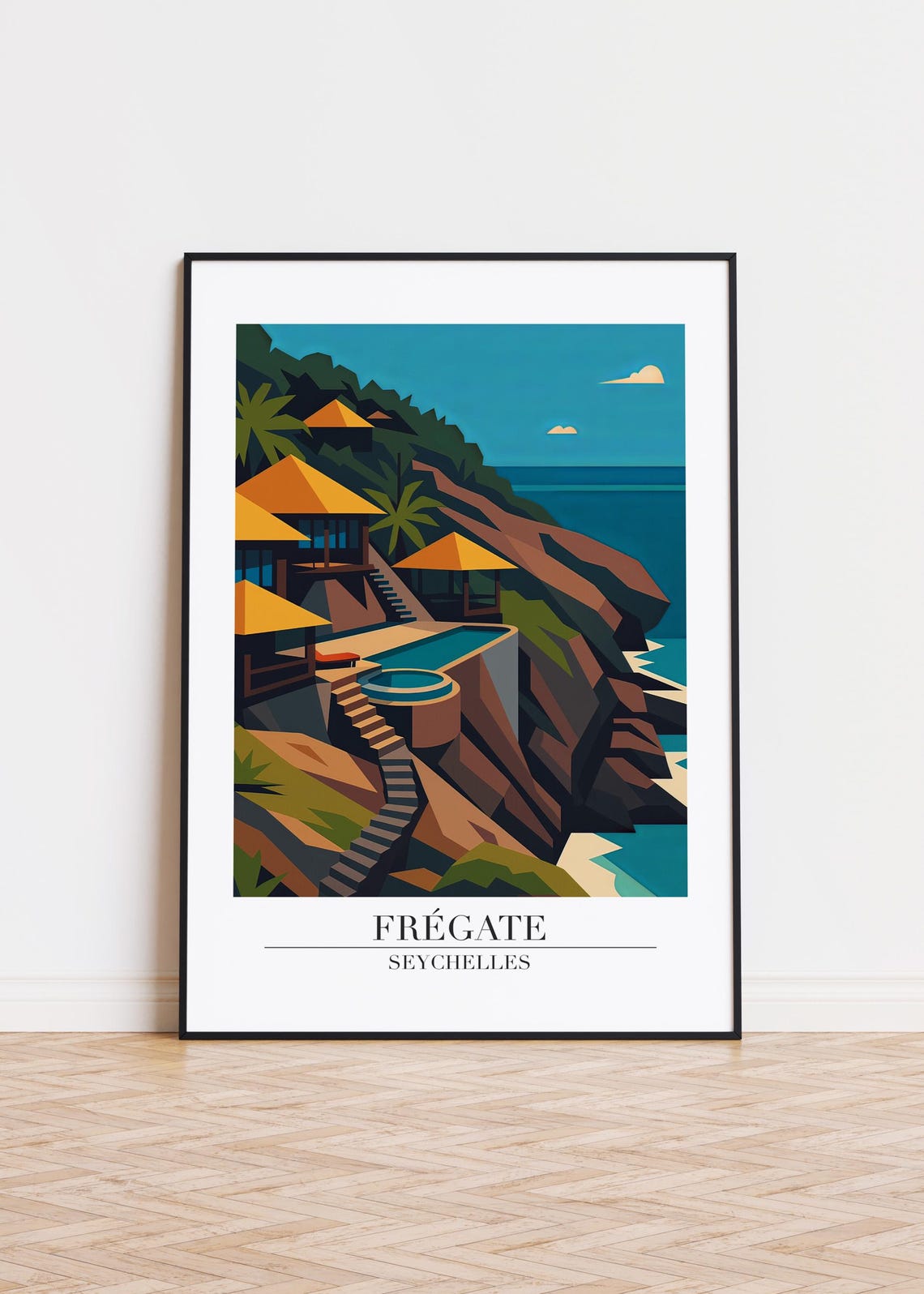 Fregate Island Seychelles Cliffside Villas Infinity Pool Travel Poster