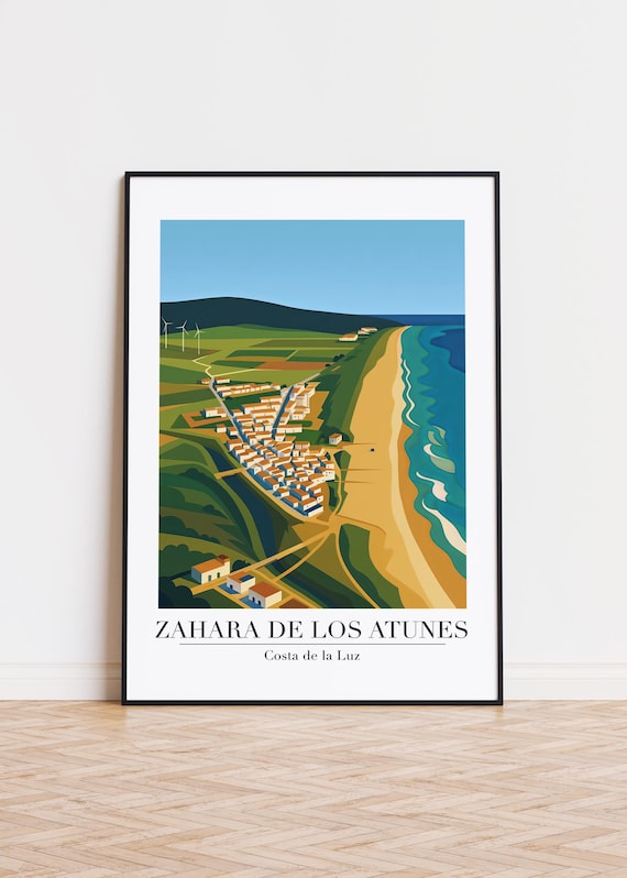 Zahara de los Atunes Coastal Town Beach Aerial View Art Poster
