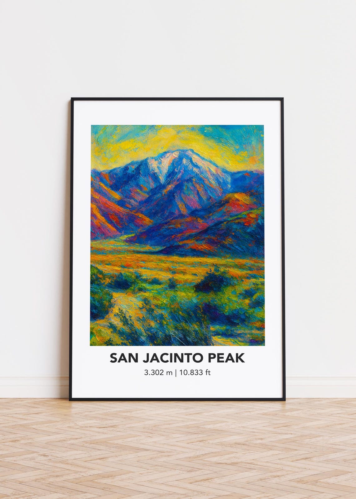 San Jacinto Peak Vibrant Oil Painting Mountain Golden Valley Poster