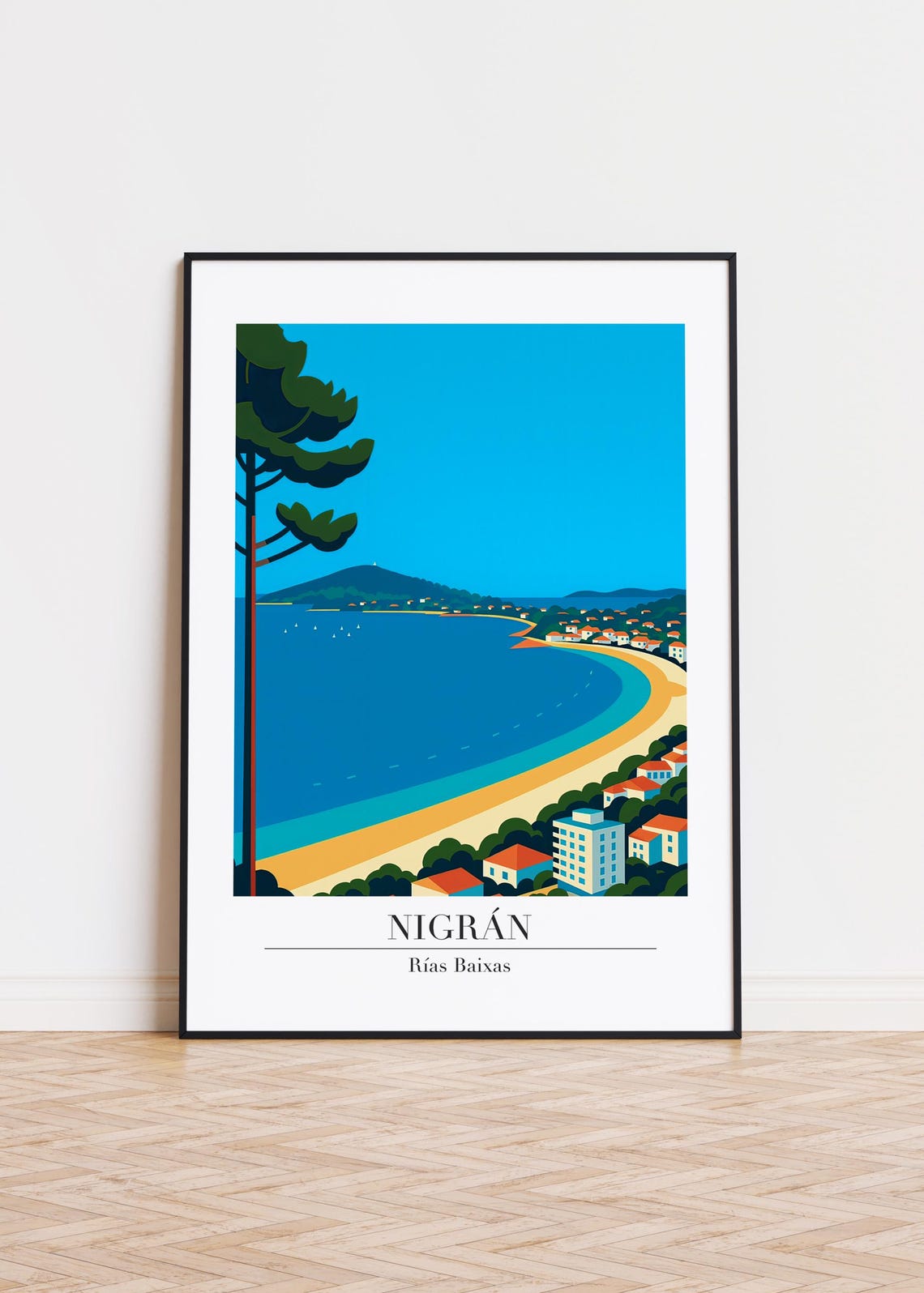 Nigrán Rías Baixas Bay View Vintage Travel Illustration Poster