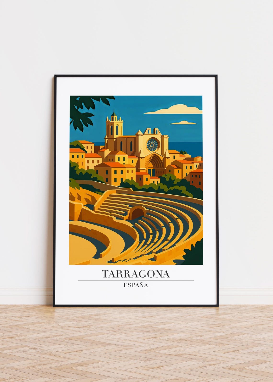 Tarragona Spain Roman Amphitheater Cathedral Modern Travel Poster Art