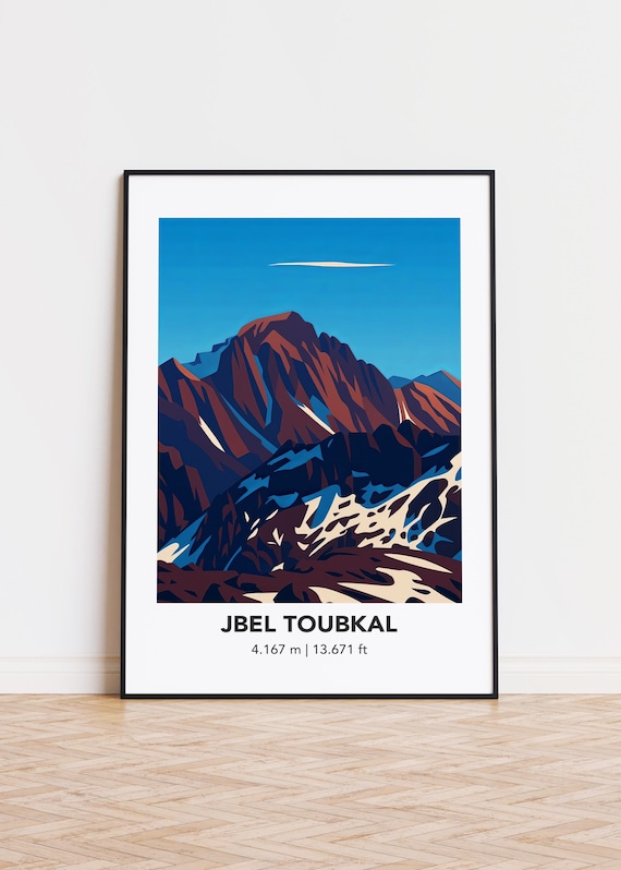 Jbel Toubkal Mountain Art Print Skyline Illustration