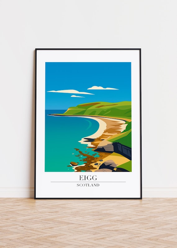 Golden Eigg Scotland Beach Turquoise Bay Retro Travel Poster