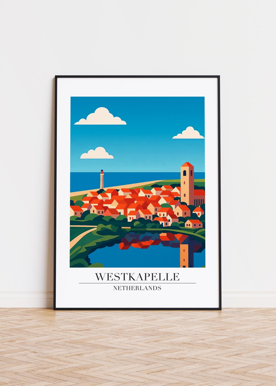 Westkapelle Netherlands Modern Travel Poster