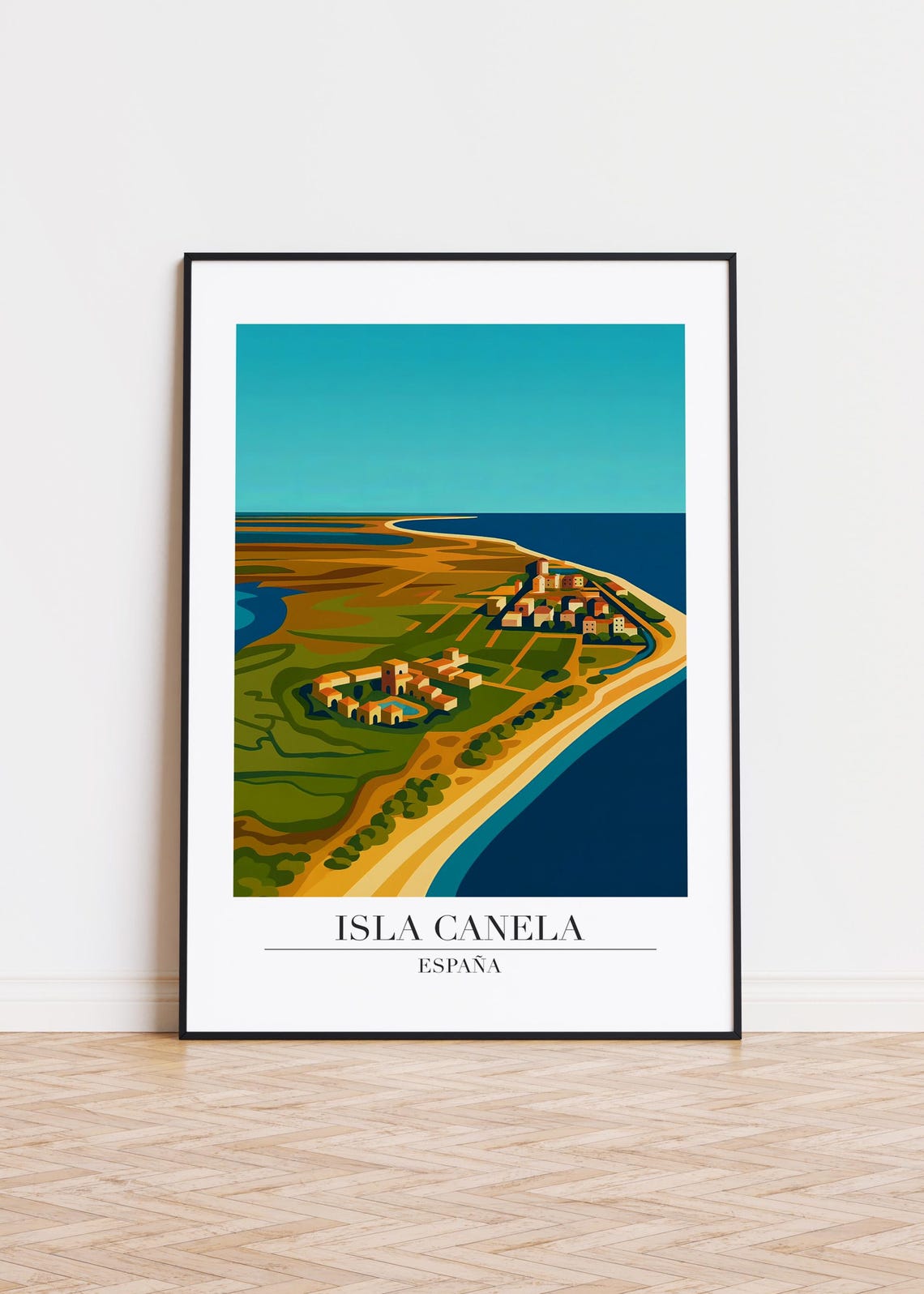 Isla Canela Spain Aerial Coastal Village Beach Modern Travel Poster