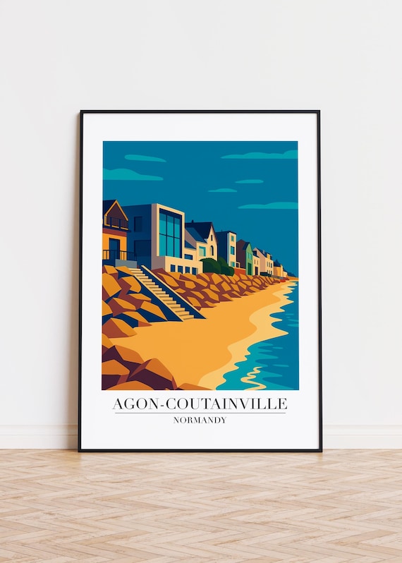 Agon-Coutainville Normandy Beach Houses Coastal Travel Poster