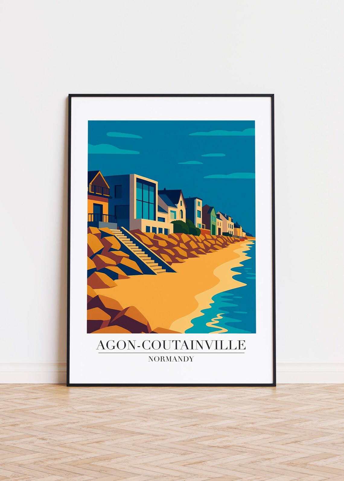 Agon-Coutainville Normandy Beach Houses Coastal Travel Poster