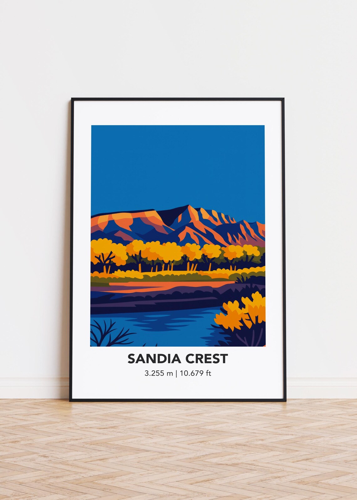 Sandia Crest Desert Sunset Mountains Travel Illustration Retro Art Poster