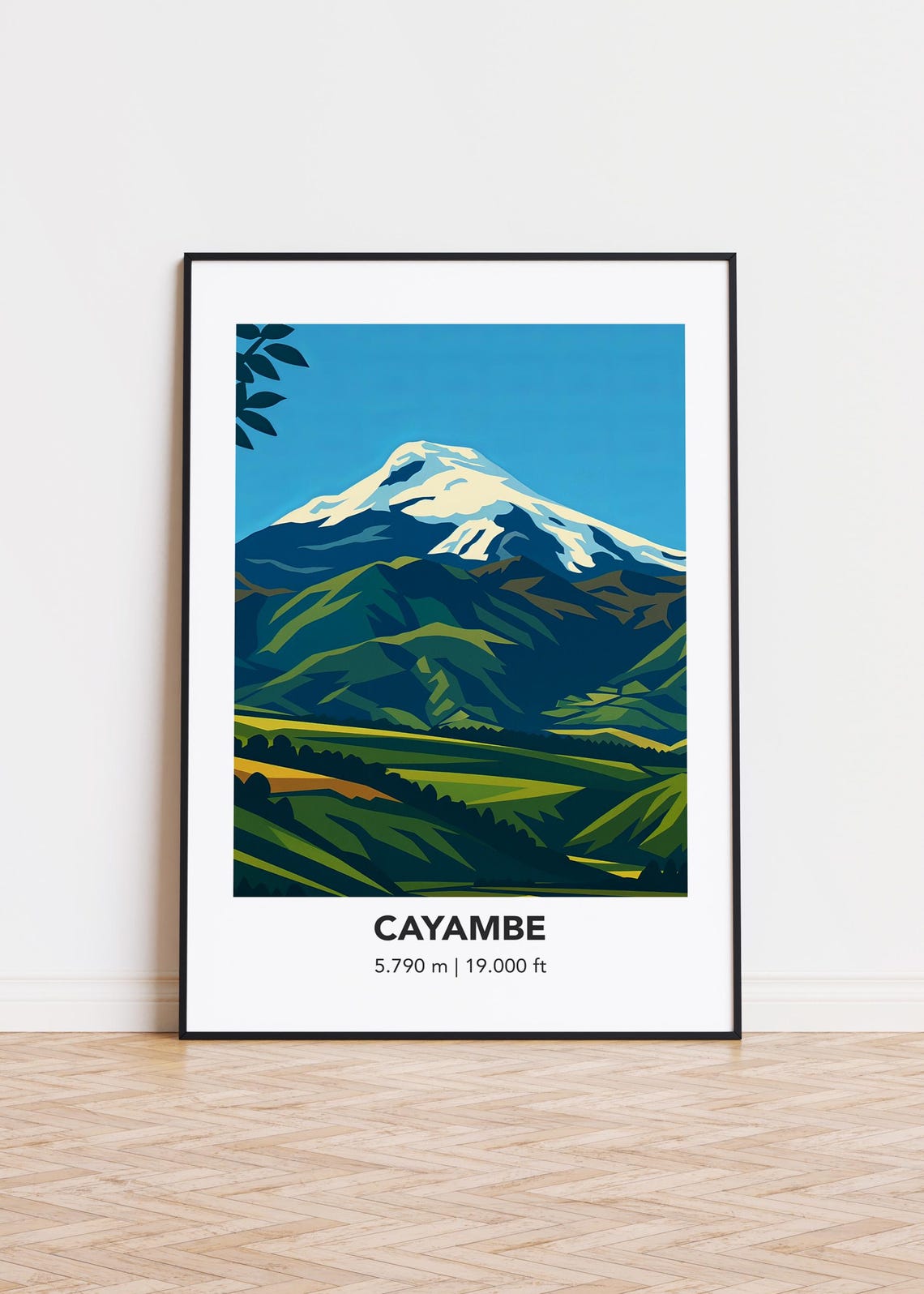 Cayambe Snow Capped Peak Green Valley Travel Style Art Poster
