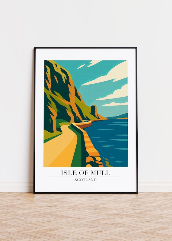 Isle of Mull Coastal Road Scenic Colorful Scotland Travel Art Poster