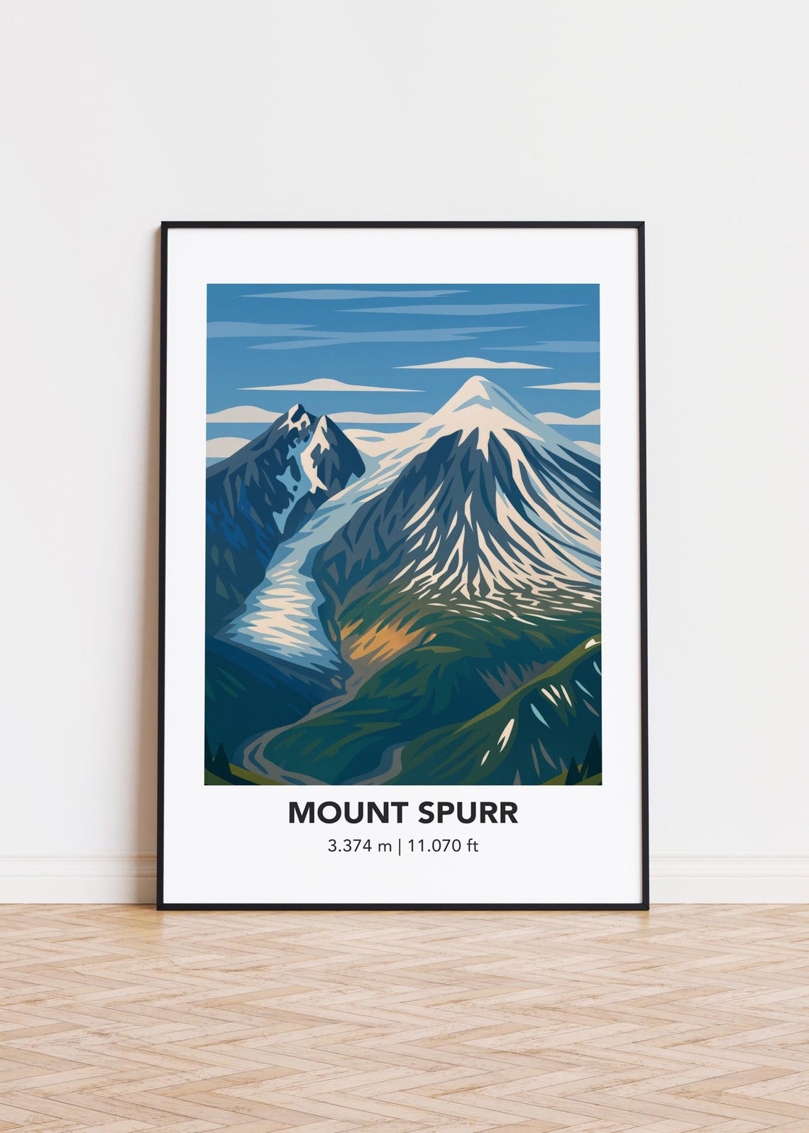Mount Spurr Illustrated Snowy Mountain Summit Vintage Travel Poster