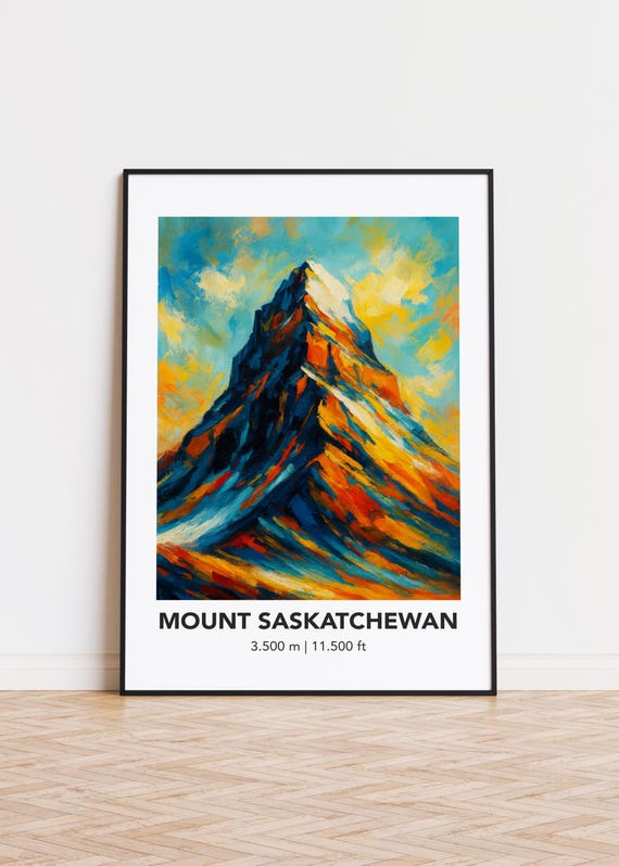 Mount Saskatchewan Poster Modern Oil Painting Style Mountain Art Print