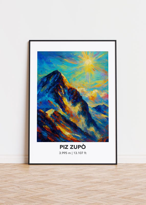 Piz Zup Poster Mountain Print Modern Oil Painting Style Art