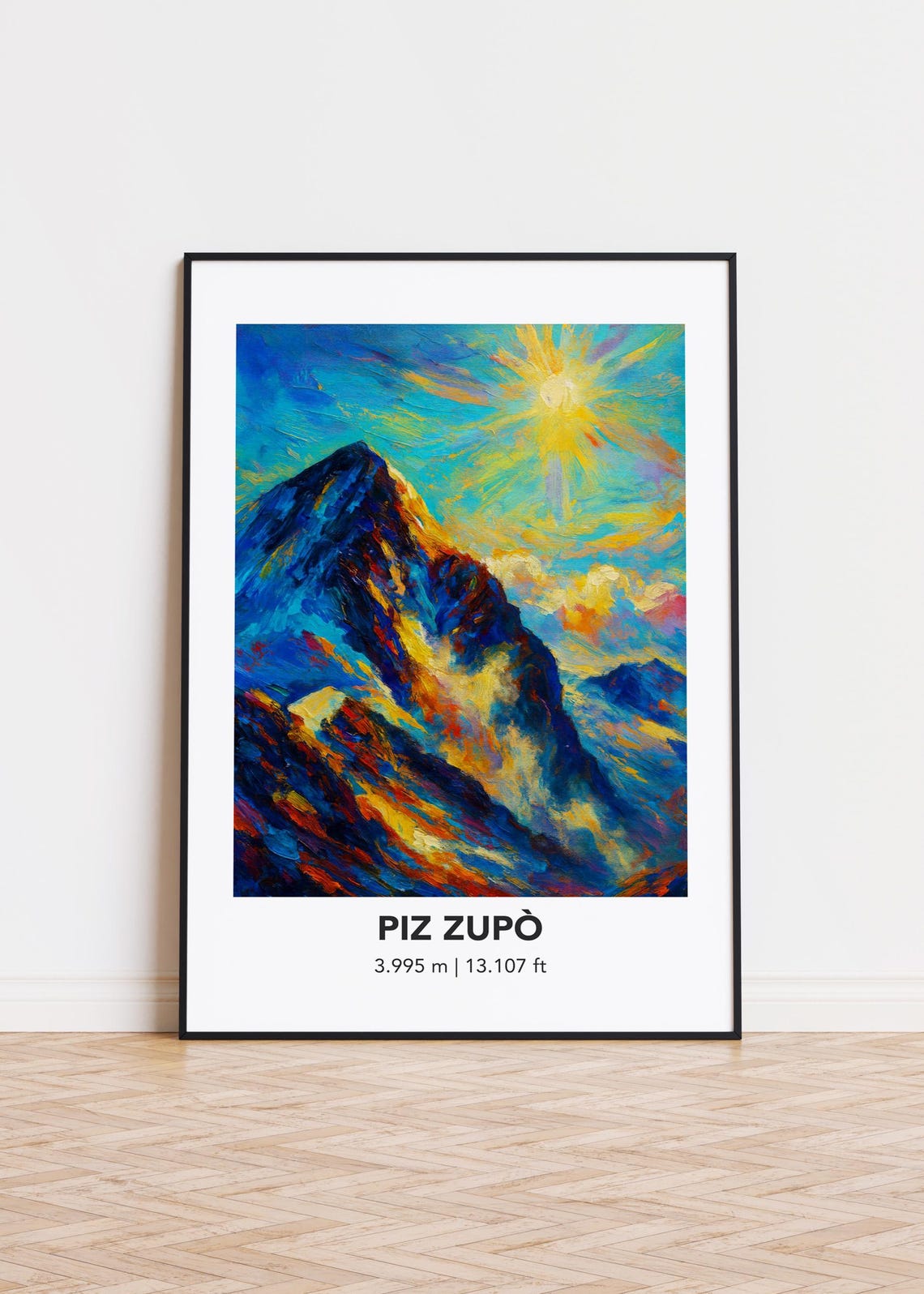 Piz Zupò Sunlit Alpine Peak Vivid Oil Painting Mountain Poster