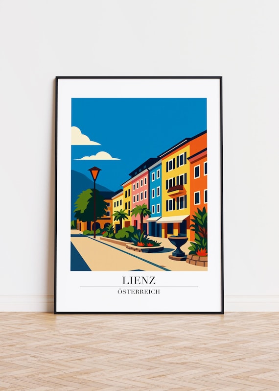 Lienz Austria Colorful Street Fountain Sunny Plaza Travel Poster